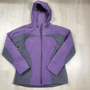 Free Country women's purple and gray full-zip hooded softshell jacket